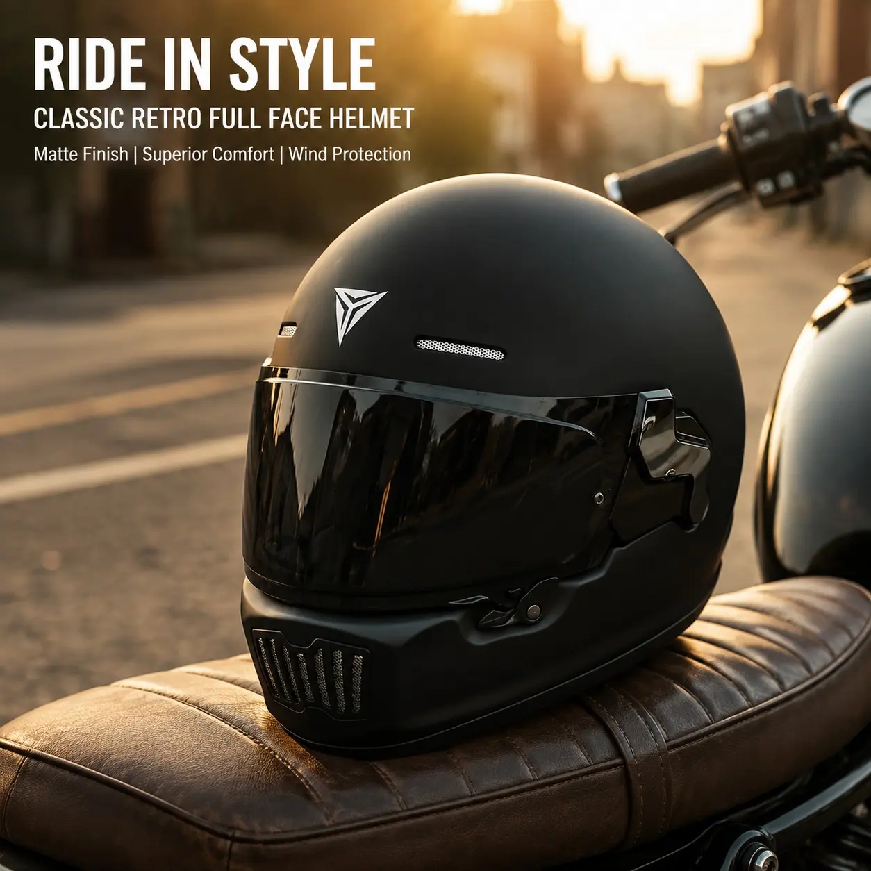 Unisex Retro Motorcycle Helmet, Full Coverage Shock Absorption, Daily Commute & Motorbike Travel, 3C Riding Safety Hat