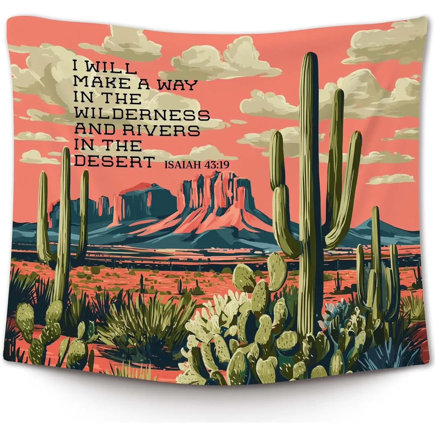 XLDLIOO Christian Western Wall Tapestry, Bible Verse Wall Tapestry Hanging for Bedroom, Southwestern Cactus Desert Landscape Religious Tapestries Decor Art for Home Living Room Office 50x60in