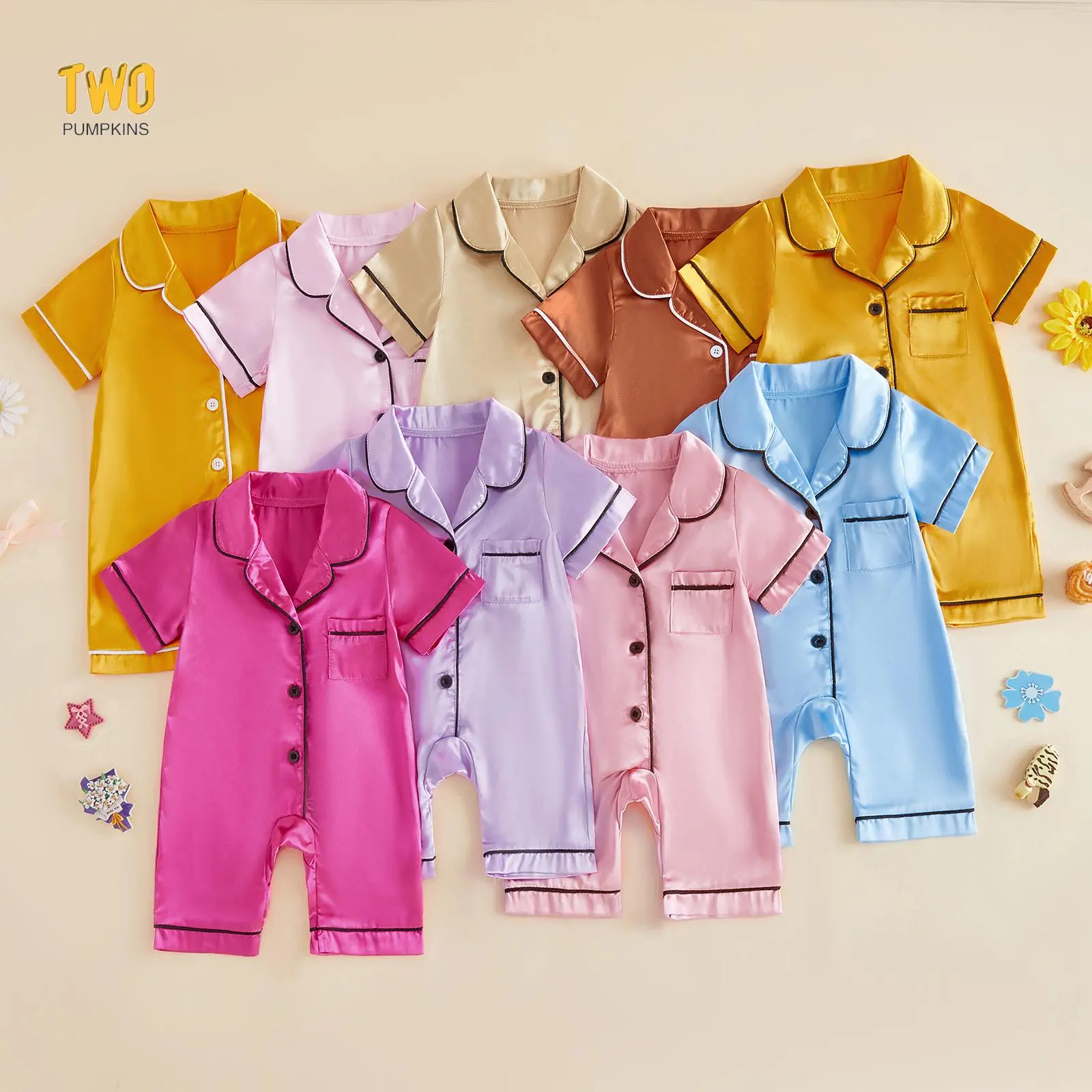 Newborn Baby Boy Girl Satin Pajamas Romper Shorts Sleeve Button Down Satin  Onesie Pjs Infant Sleepwears