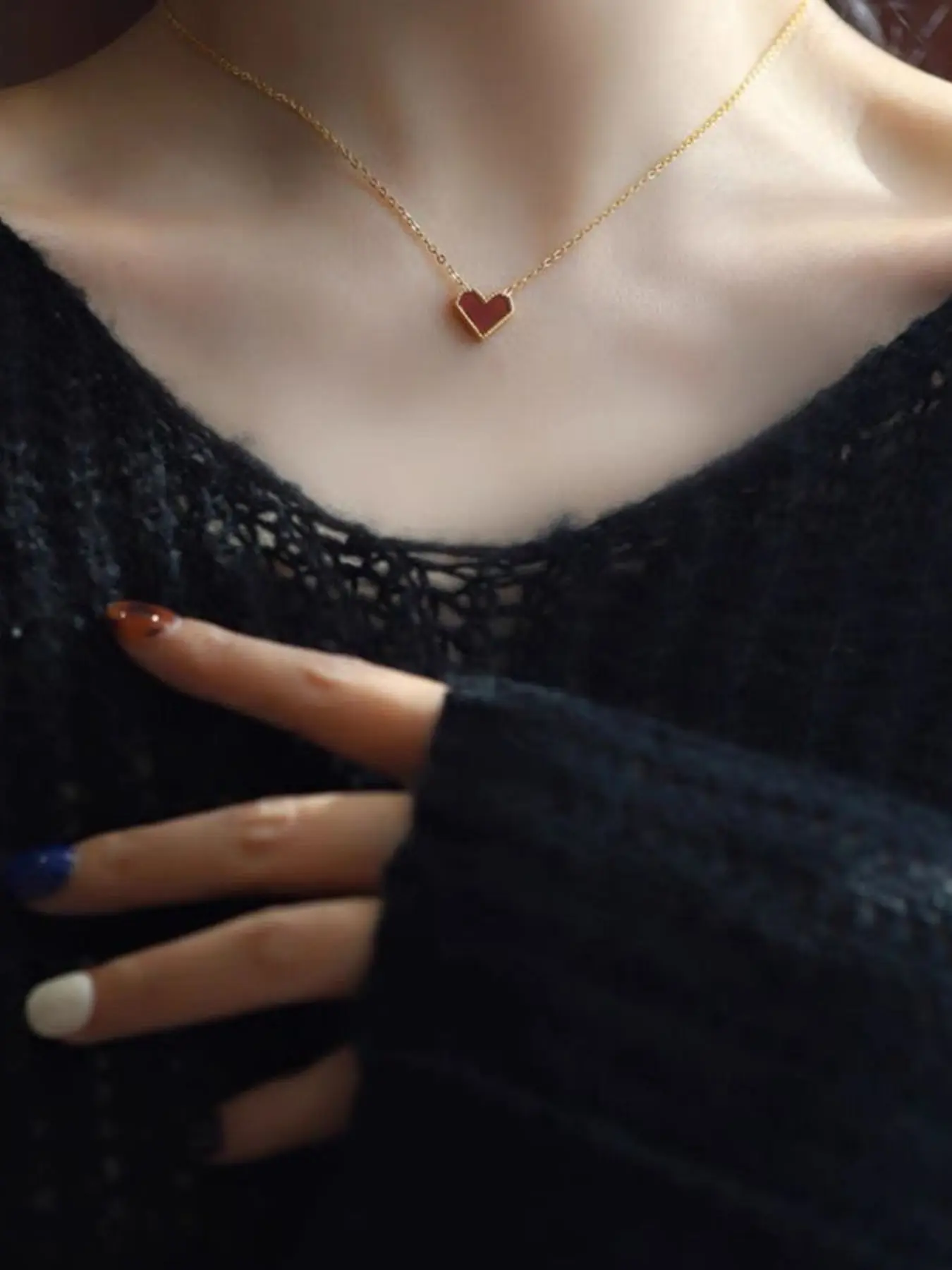 French Heart Pendant Necklace, Stainless Steel Ladies Chain, Elegant All-Season Jewelry, Daily Commute & Festival Accessory