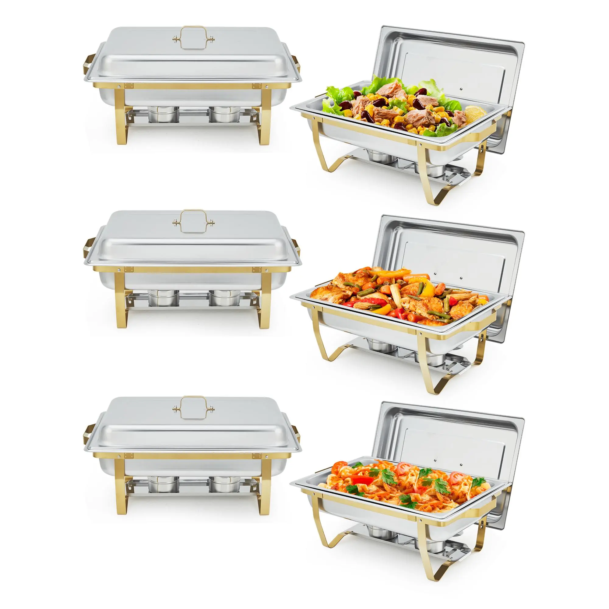 Chafing Dishes for Buffet Set of 2 | 8QT Rectangular Stainless Steel Food Warmer | Foldable Frame & Lid | Silver Buffet Servers for Parties, Weddings & Catering Supplies