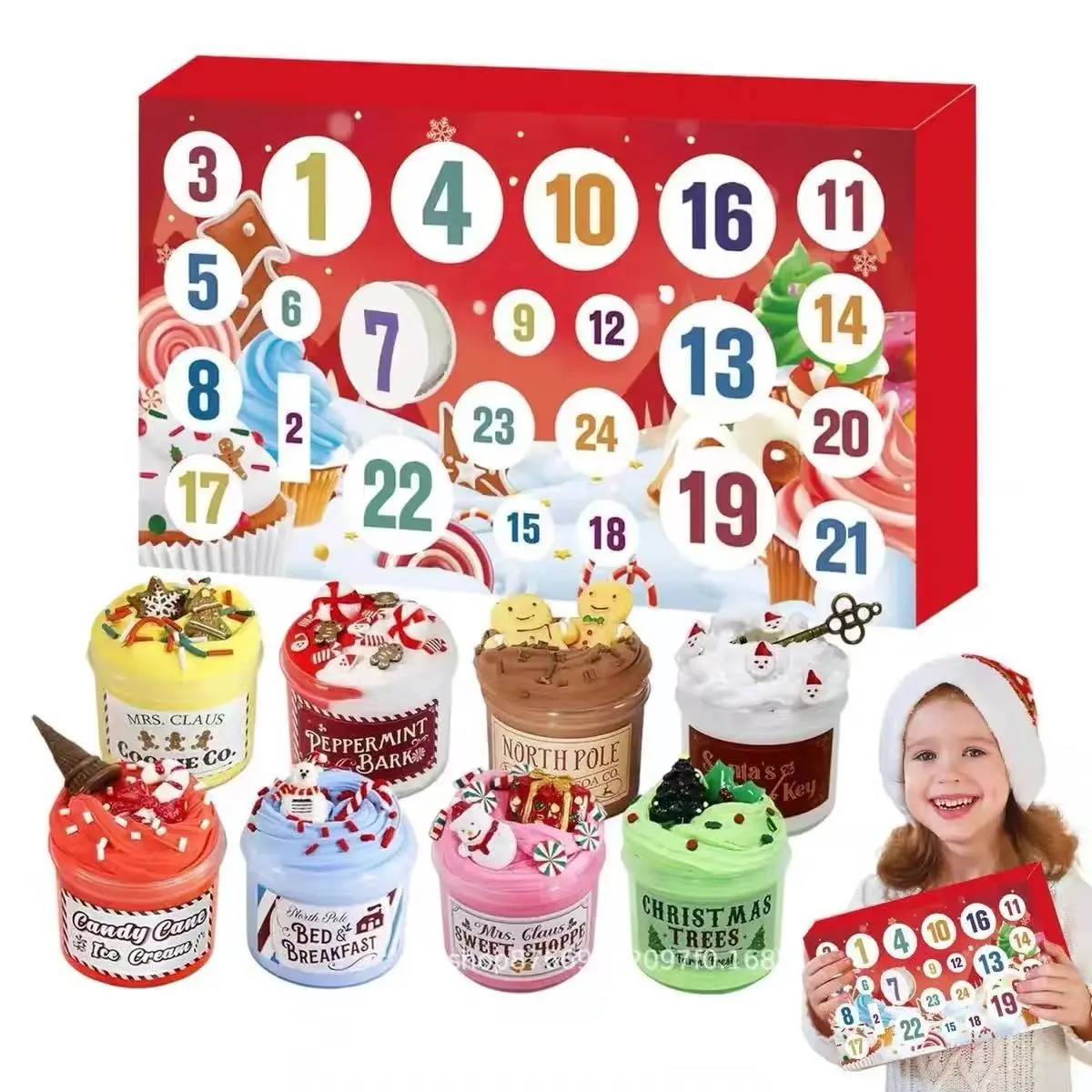 Slime Advent Calendar 2026 for Kids 24Day Christmas Countdown Kit | Xmas Advent Calendars with Different Texture Fluffy Slime Kit Sensory Toy Gifts for Teens Boys Girls Ages 6 7 8 9 10 11 12