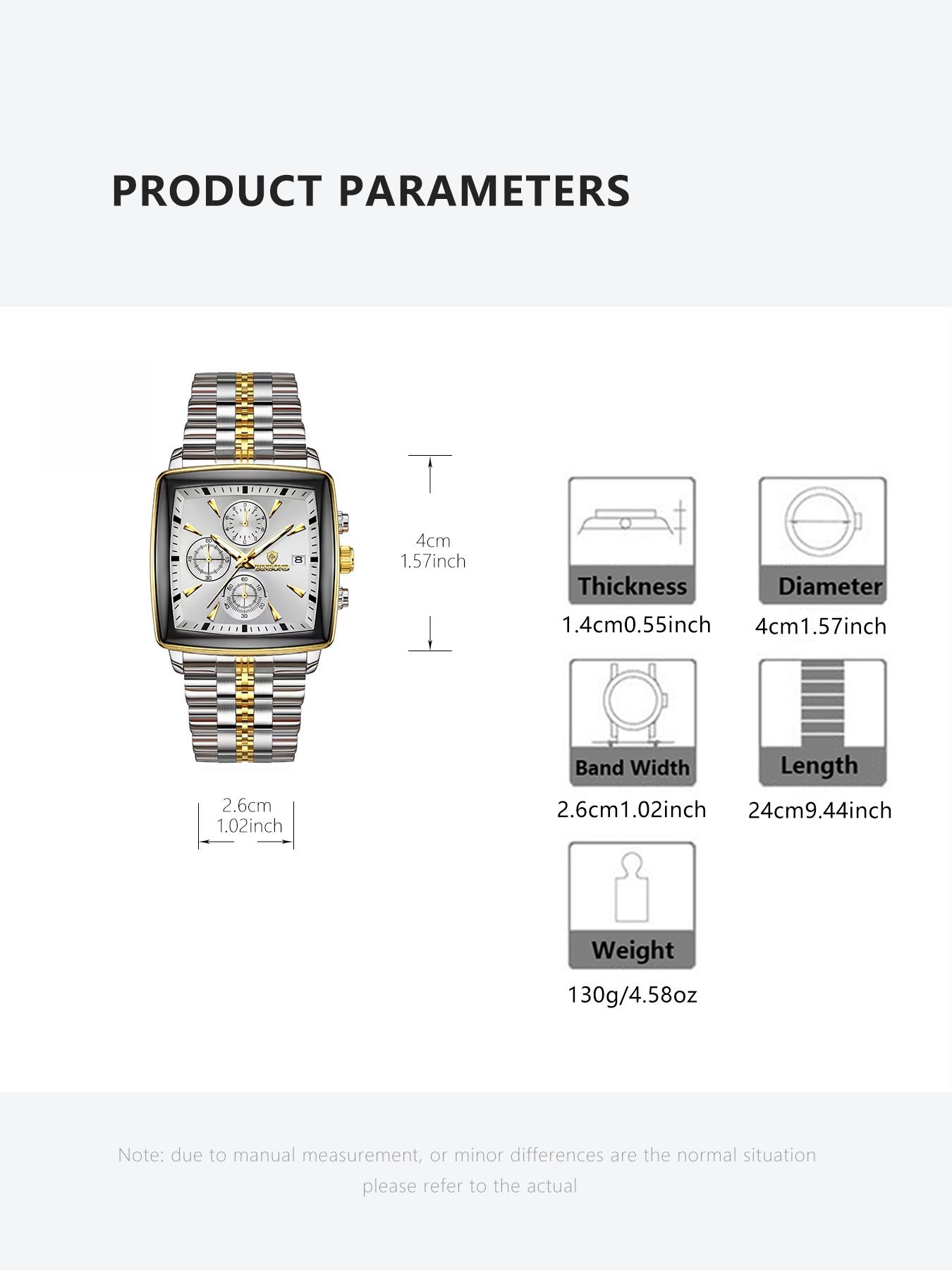 A men's multifunctional square business steel strip fashionable three eye six pin quartz watch Modern Fashionable Wristwatch