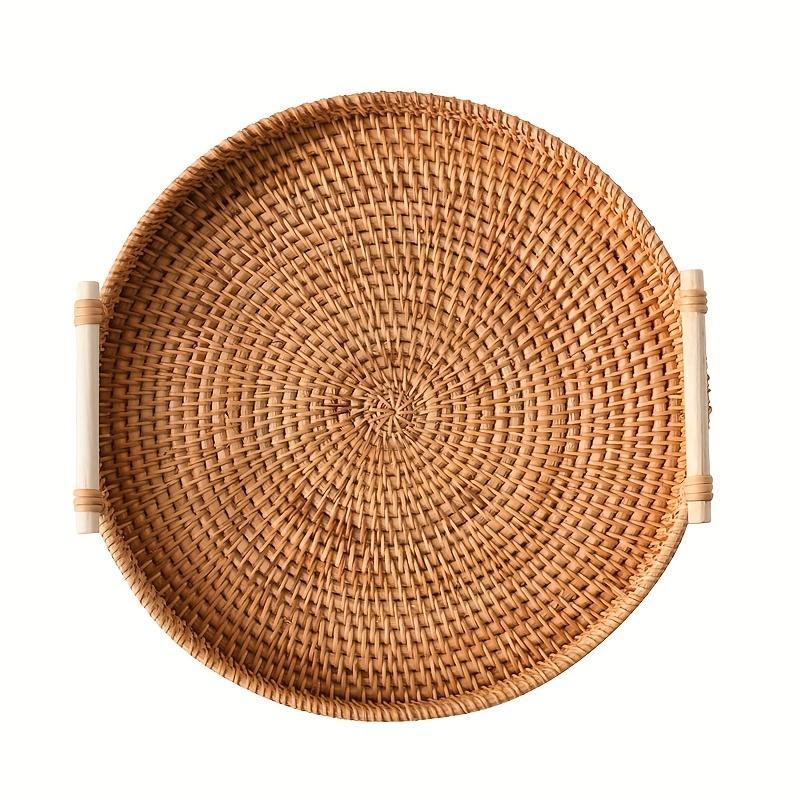 Round Rattan Storage Round Tray, 1/3 Counts  Boho Style Tea Tray with Handle, Fruit Plate, Bread Snack Basket, Home Organizer for Kitchen Dining Room, Decor