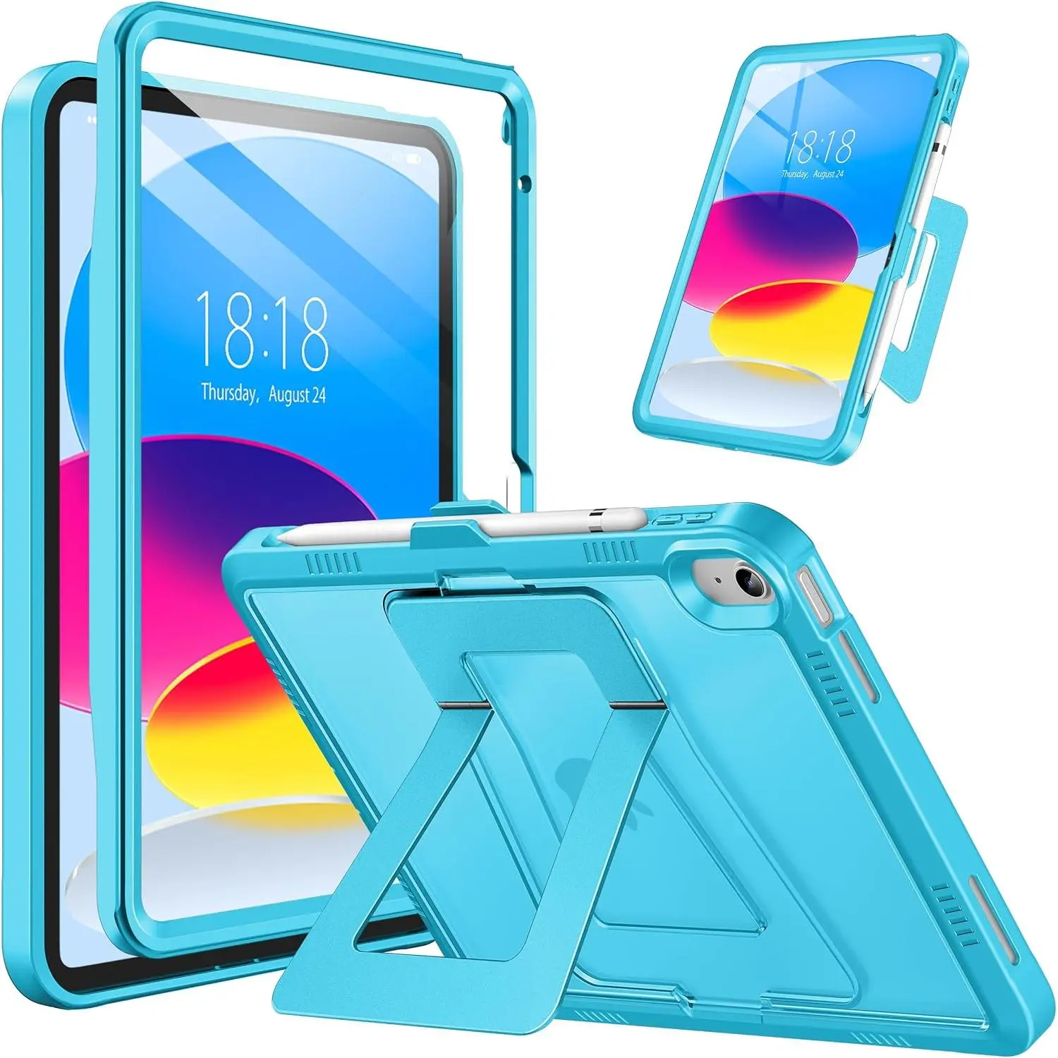 for iPad (A16) 11th Generation Case 11 Inch 2025, iPad 10th Generation Case 2022, Adjustable Kickstand, -in Screen Protector, Shockproof Protective Cover with Translucent , Light Blue