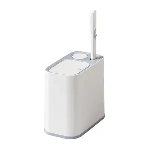 tg5620 Bathroom Trash Can (5L) + 6 Disposable Brushes 2-in-1 Slim Space-Saving Push-Top Wastebasket & Odor-Control Toilet Bowl Cleaner Combo, Gray & White, Ideal for Small Restrooms, Apartments, Tg5620 Bathroom Trash Can (5L) + 6 Disposable Brus