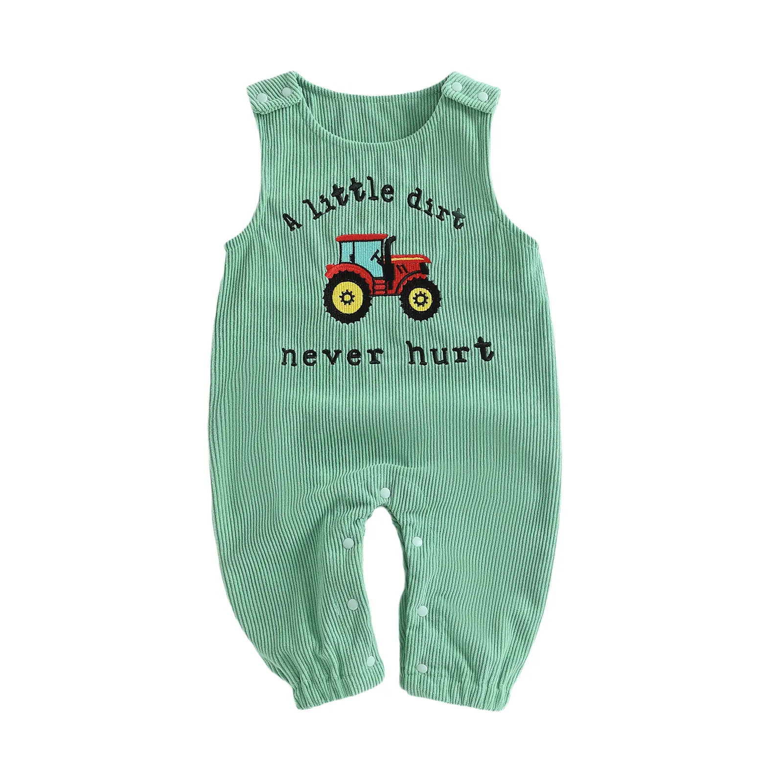 FOCUSNORM Infant Baby Dungarees Newborn Baby Boys Sleeveless Corduroy Romper Round Neck Tractor Embroidery Jumpsuit Toddler Cute Clothes Daywear