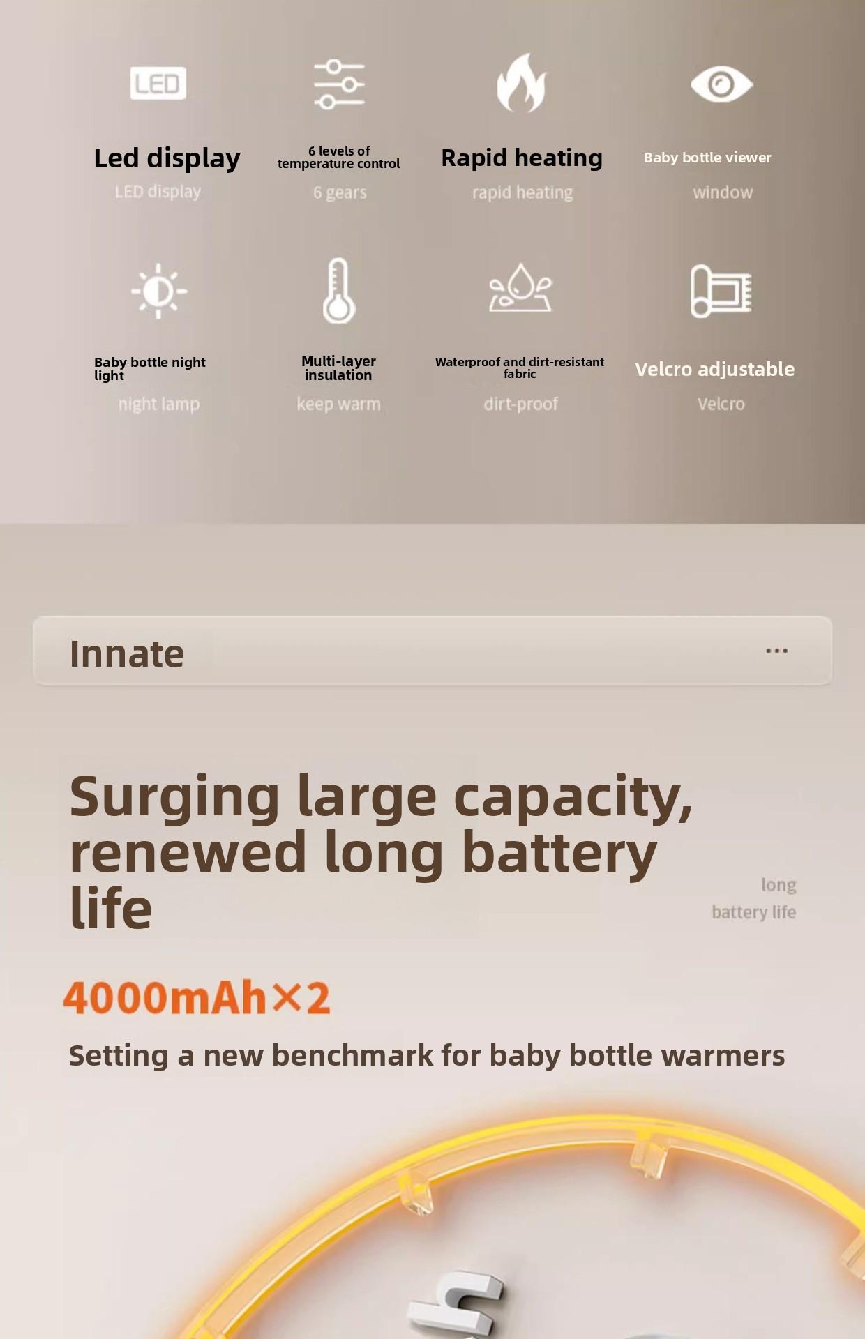 Baby bottle insulation cover with battery storage, portable for outdoor use, waterless heating, wireless constant temperature, rechargeable milk warmer