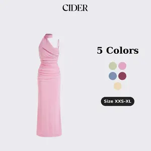 Cider Mesh Halter Neckline Ruched Maxi Dress With Scarf