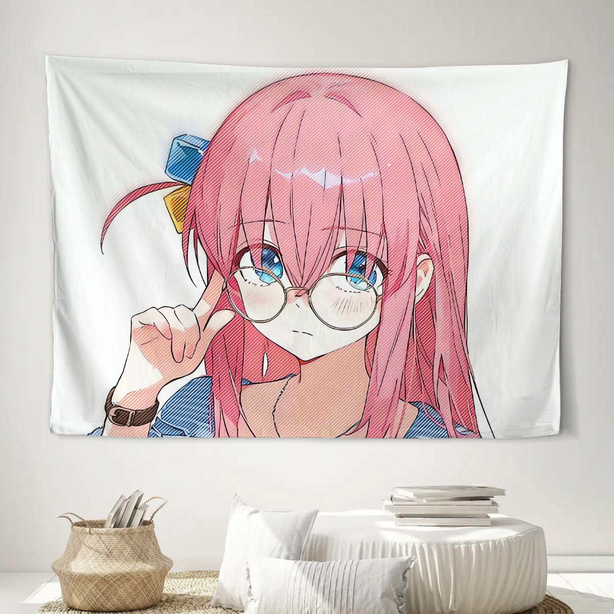 "Lonely Rock Girl" anime-themed tapestry - horizontal anime wall decoration, suitable for balconies, sun rooms, beds and sofas - soft indoor and outdoor decoration, including Lonely Rock Girl pattern