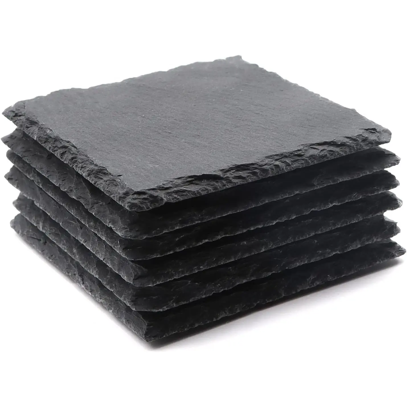 6 Pack Square Slate Drink Coasters, 4 Inch Black Slate Stone Coasters Bulk Cup Coaster Laser Engraving Blanks with Anti-Scratch Bottom for Drink Coffee Bar Kitchen Home Decor