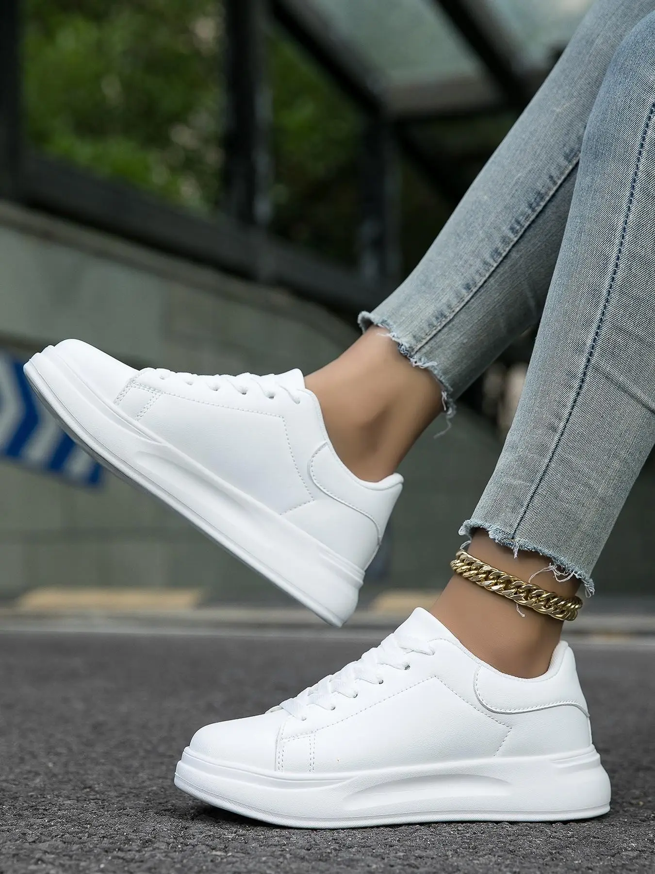 Women's shoes, men's shoes, street style, versatile, thick-soled, height-increasing, casual shoes, Trainer, casual leather surface, white sneakers, skateboarding shoes, couple style, Sports Shoes
