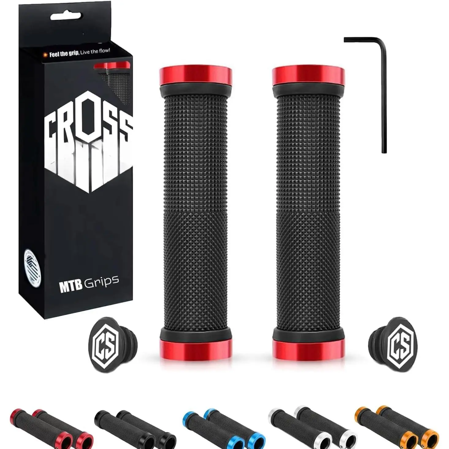 Double Lock- MTB Grips - High-Performance BMX & Mountain  Handlebar Grips with  Rings - Non-Slip Shock Absorbing  Grips for 22.2mm Bars [4 Colors]