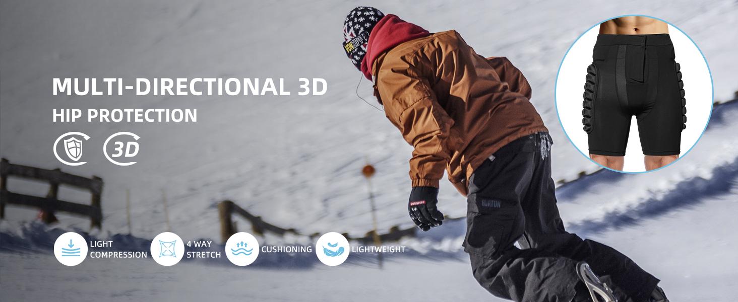 3D Hip Protection EVA Hip Pad Protective Thickened Shorts Anti-Collision Pad Impact Gear for Skiing Skating Snowboarding with 1.4cm EVA Foam Quick-Drying Breathable Fabric stomp pad snowboard ski jumper suit pants