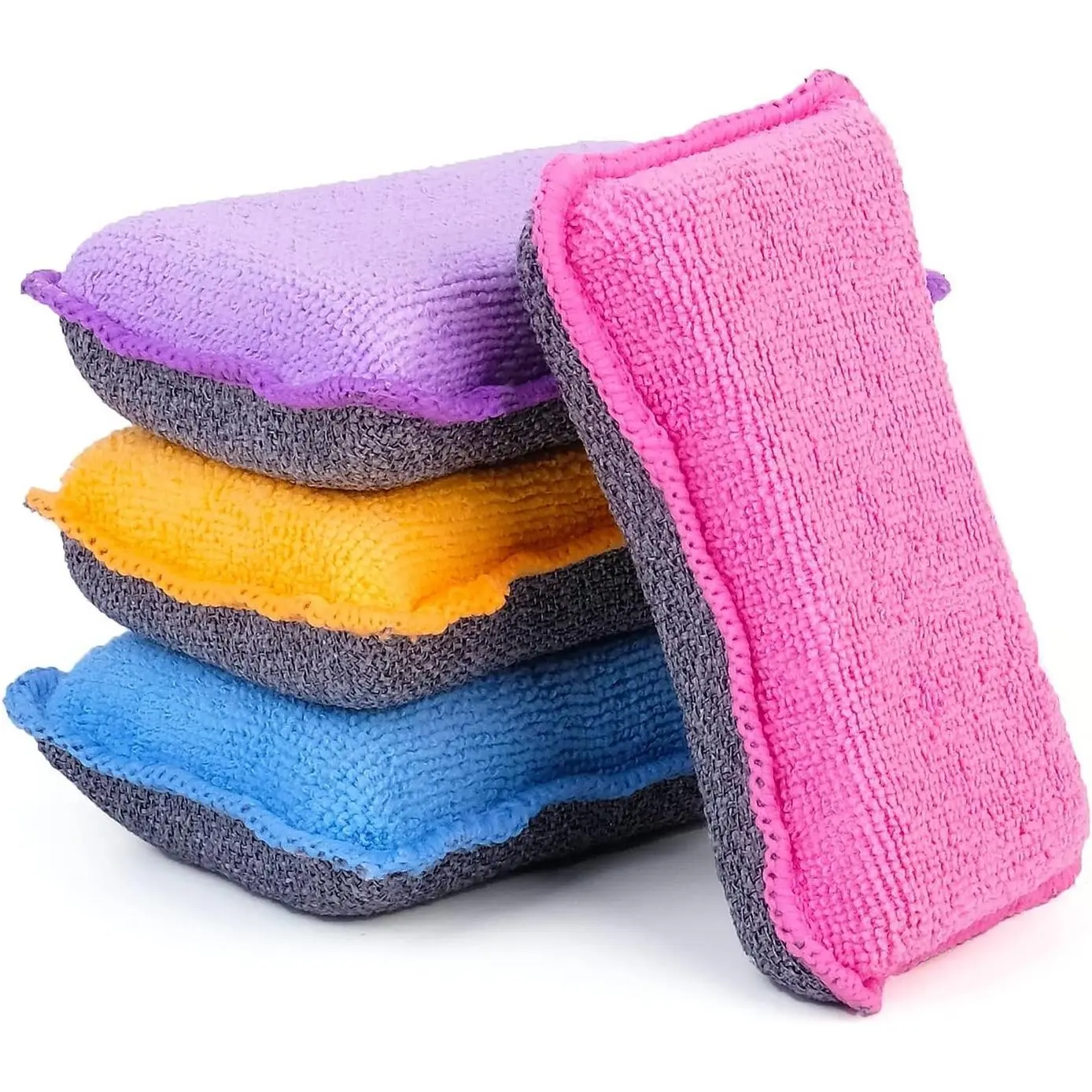 Kitchen Sponges for Dishes, Microfiber Cleaning Scrubber, Non-Scratch Scrubbing Sponges for Dishwashing and Bathroom, Size L, 4 PackGift