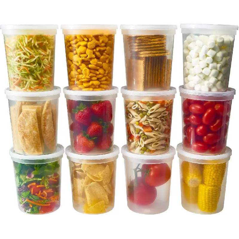 Deli food Storage Containers with Lids 32 oz, Quart Pack of 24 Leak-proof Freezer Safe Microwaveable Soup Storage Container - Clear Plastic Premium Qualitykb
