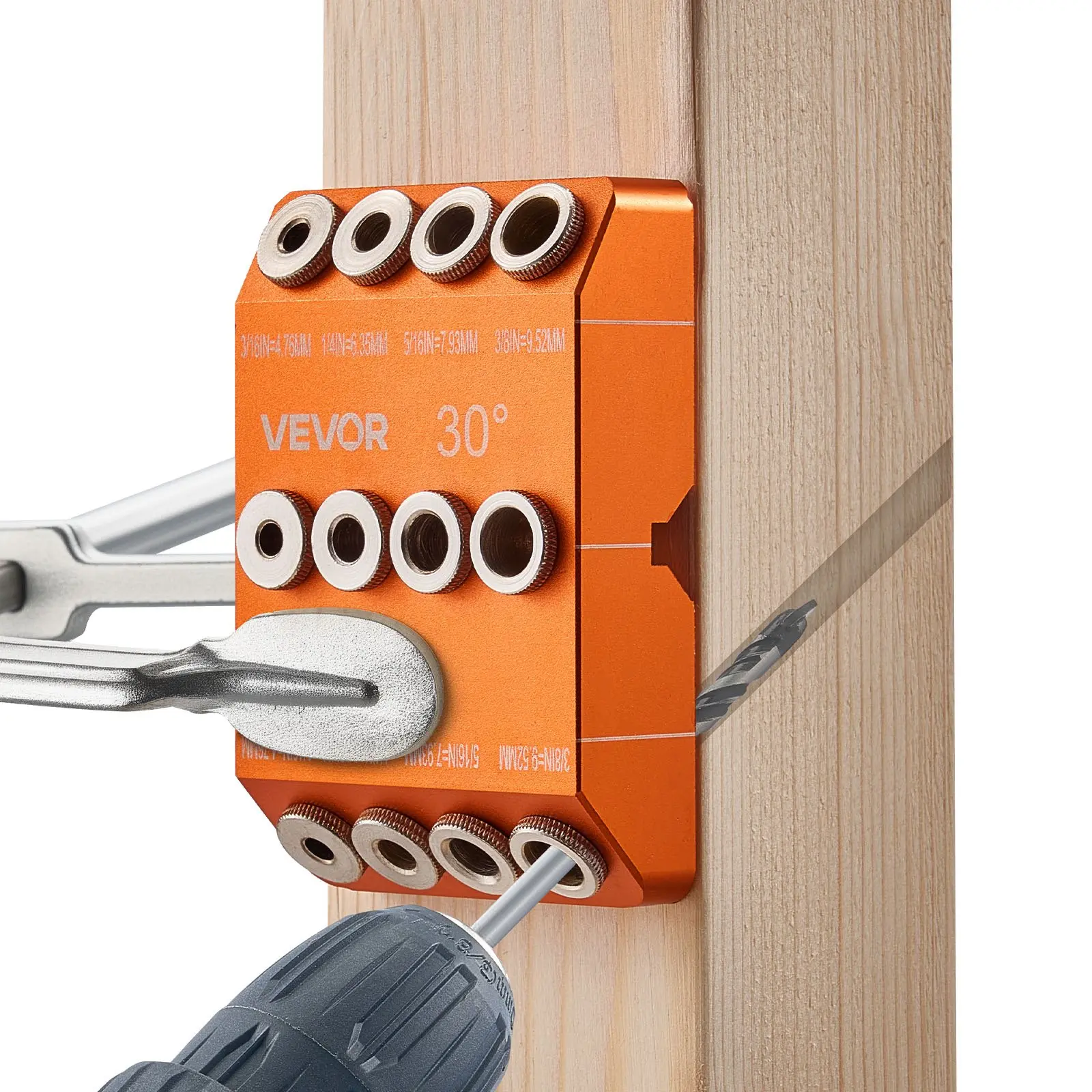VEVOR Basic Multi-Angle Drill Guide Jig, 30/45/90 Degree, 4 Sizes Portable Precision Aluminum Alloy Tool for Deck Railing Wood Post Stair Handrail Angled/Horizontal Drilling