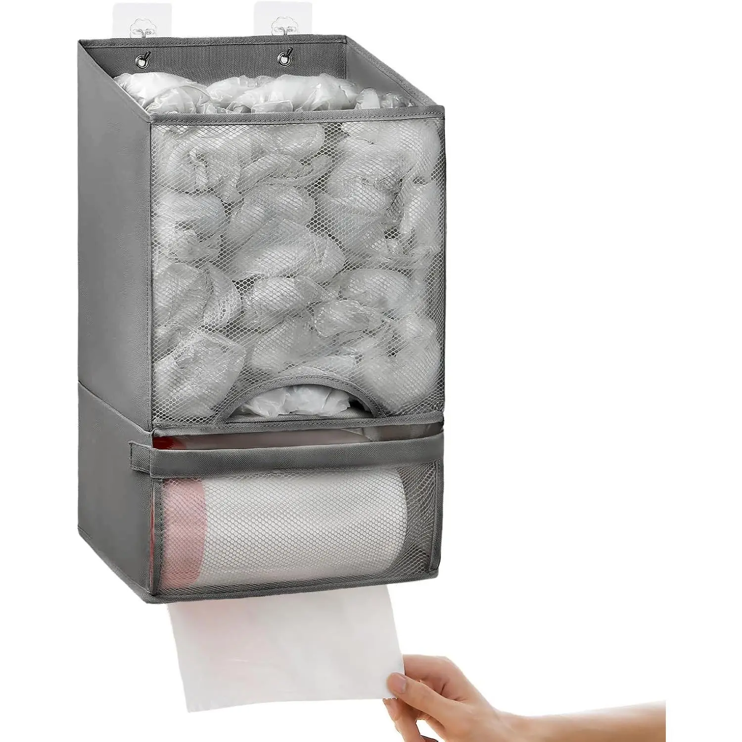 Extra Large 2-in-1 Plastic Mesh Cover Bag Holder Storage, Durable Pull Down Hanging Trash Dispenser Roll Organizer, Single Unit for Home Kitchen Daily Use (Deep Grey), Trash Holding