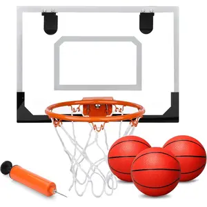 Mini Indoor Basketball Hoop for Door, Over Door Basketball Hoop for Kids Adults with Large 9 Inch Dunk Rim 4 Mini Replacement 6" Basketballs Sport Game Gift for 6 7 8 9 10 11 12 Years (15.8"x11.7")