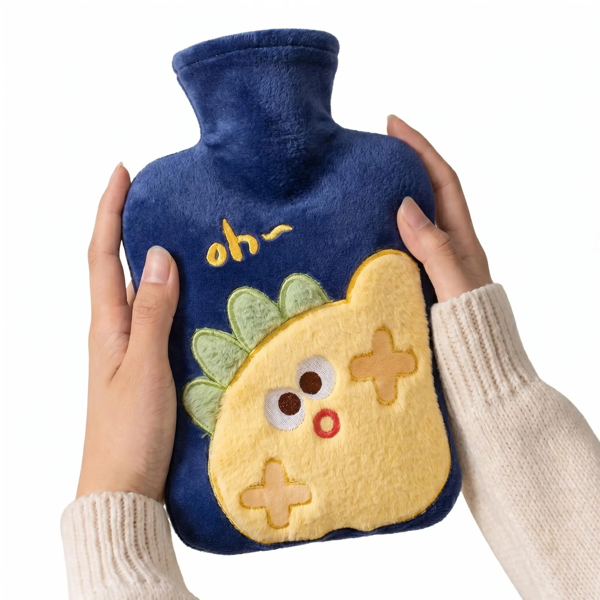 Cartoon Hot Water Bag, Pineapple Embroidery Plush Heat-Resistant Cover, PVC Inner Lining, 500ML 1000ML 2000ML, Pain Relief, Heat Compress, Warm Compresses, Portable Gift