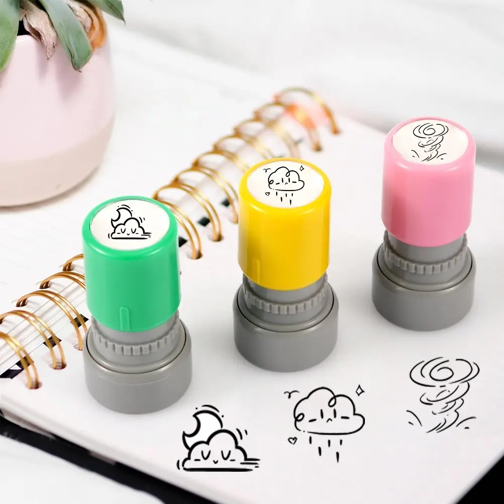 3 Piece Weather Self-Inking Stamp Set, Cloud Rainstorm Stamps for Journaling Scrapbooking Journals Scrapbooks Planners, Decorative Weather Stamps
