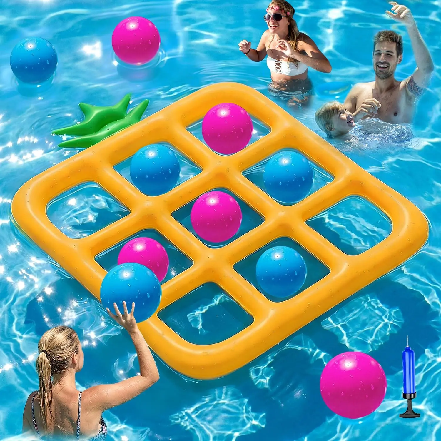 Tic-Tac-Toe Pool Toys Games - Giant Floating Tic Tac Toe Game Float with 10 Balls Pineapple Pool Game Party Toy Floats Yard Field Day Games Outdoor Beach Toys for Adults Teens Kids (Orange)