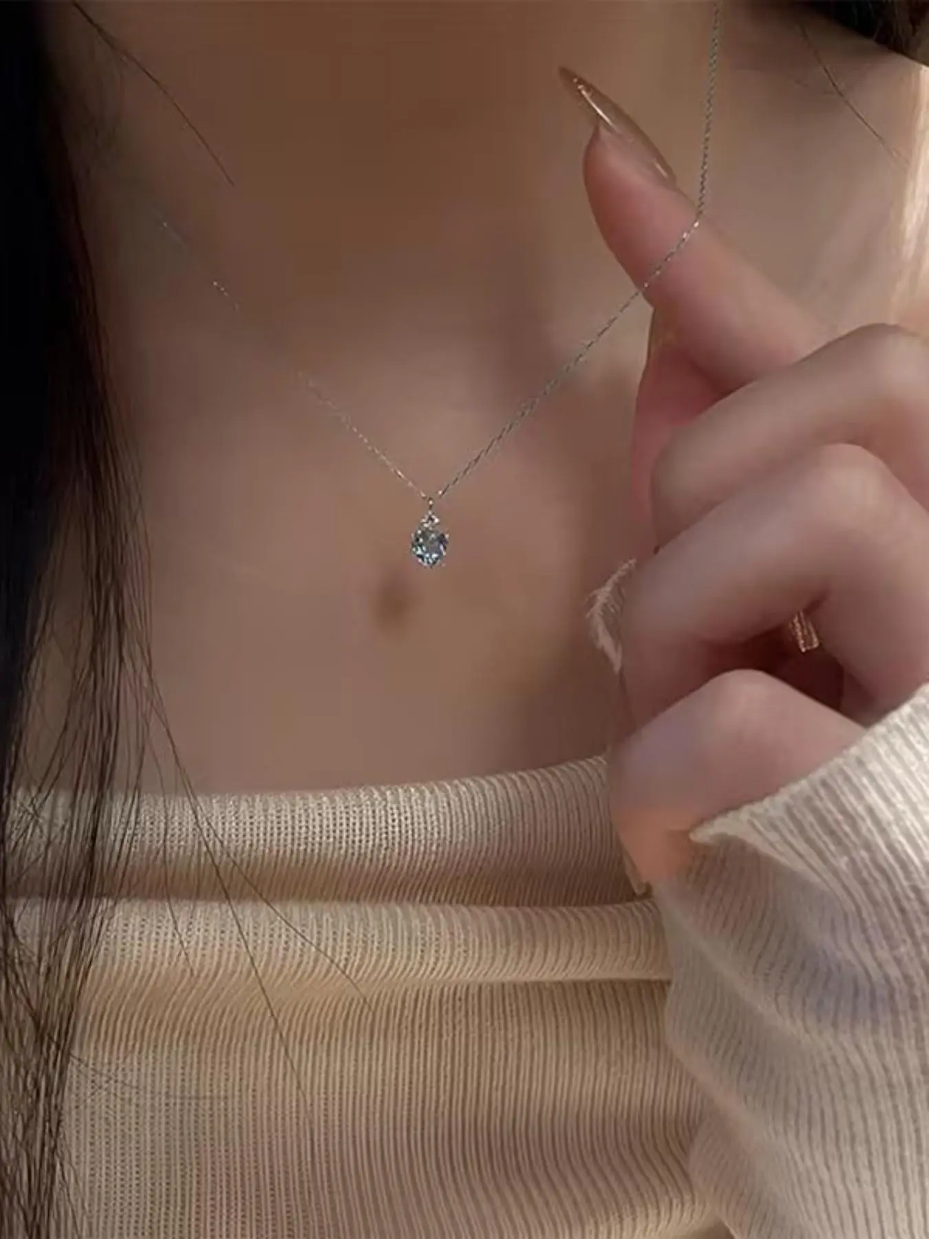 Sky Blue Elegant Heart Necklace, Unique Blue Teardrop Pendant, Collarbone Chain, Zircon Necklace, Droplet Pendant Necklace, Perfect for Daily & Festive Wear, Ideal Gift