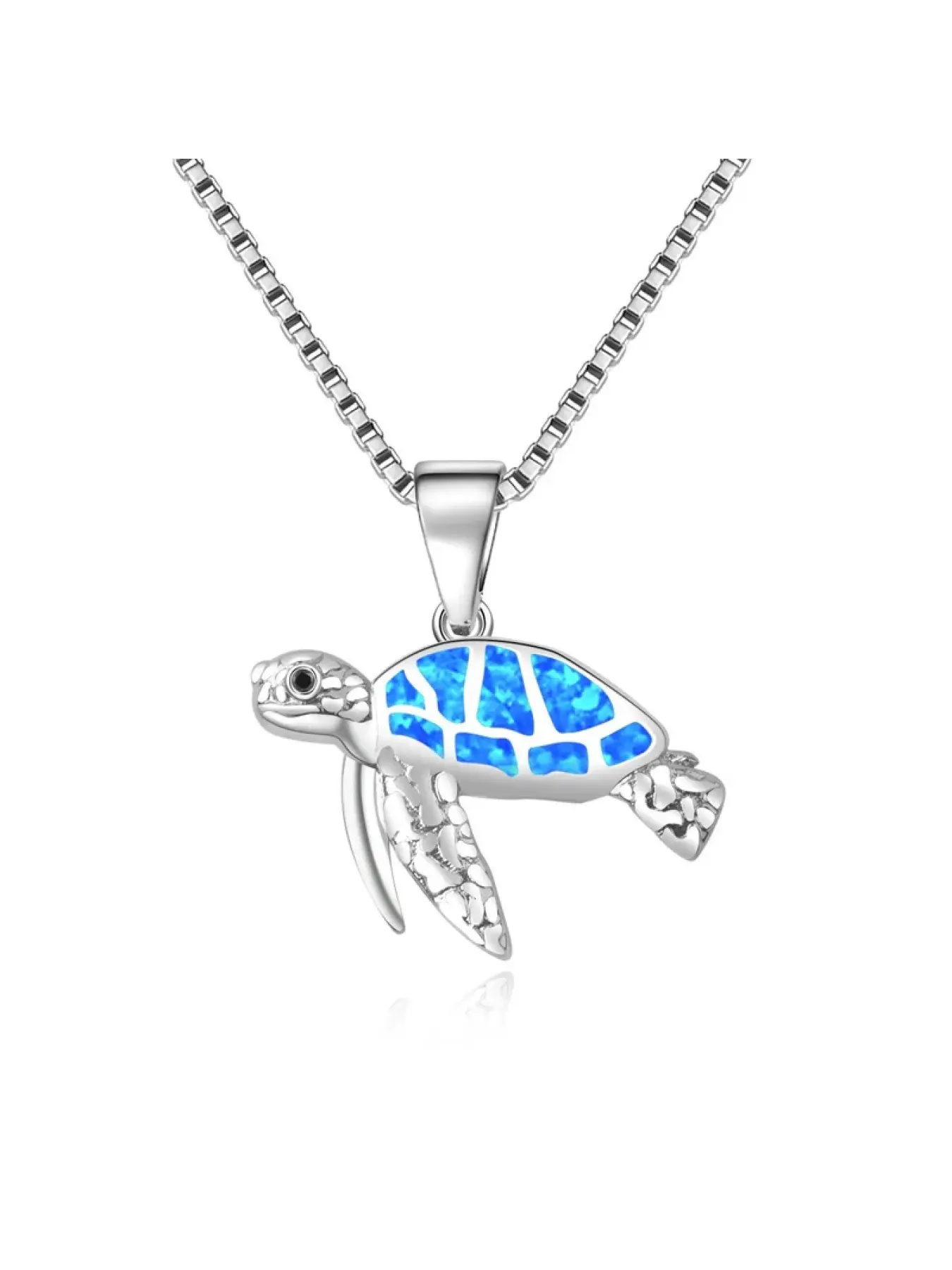 Dainty Sea Turtle Pendant Necklace,Blue Synthetic Opal Animal Jewelry,Ocean Theme Lucky Charm,Minimalist Layering Chain Women