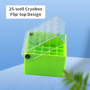 25-Pocket Lab Cell Freezing Tube Box, 2ML Capacity, Code Bottom Design, Liquid Nitrogen Compatible, Flip-Top Convenience