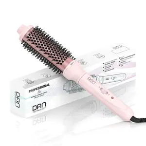 1.5 Inch Heated Thermal Round Curling Brush, Dual Voltage Dual PTC Fast Styling Ceramic Heated Brush for Shinier Smoother Hair, Pink