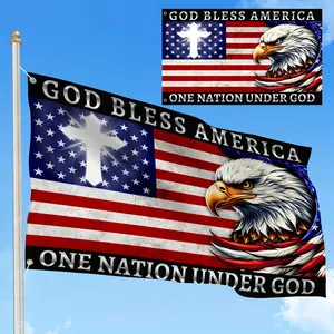 American Christian Flag - God Bless America Banner with Bald Eagle, US Flag & Cross, 2x3ft & 3x5ft Lightweight Flag for Patriotic Celebrations, Home & Yard Decor