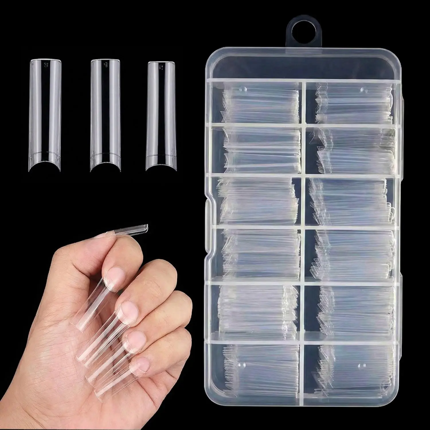 240pcs No-C-Curve Square Nail Tips, Extra-Long Clear Acrylic Half-Cover French Fake Nails, 10 Sizes for Nail Salon & DIY Nail Art, Nail Accessories, Nail Art Products
