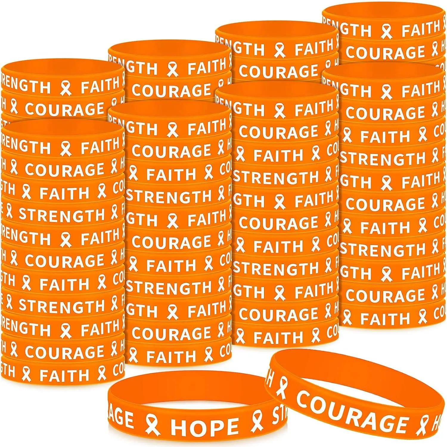 100 count Leukemia Awareness Bracelets Orange Ribbon Bracelets  Wristbands Bulk for Multiple Sclerosis Kidney Cancer Lymphoma   Cancer Cerebral Public Activity Supplies Groups