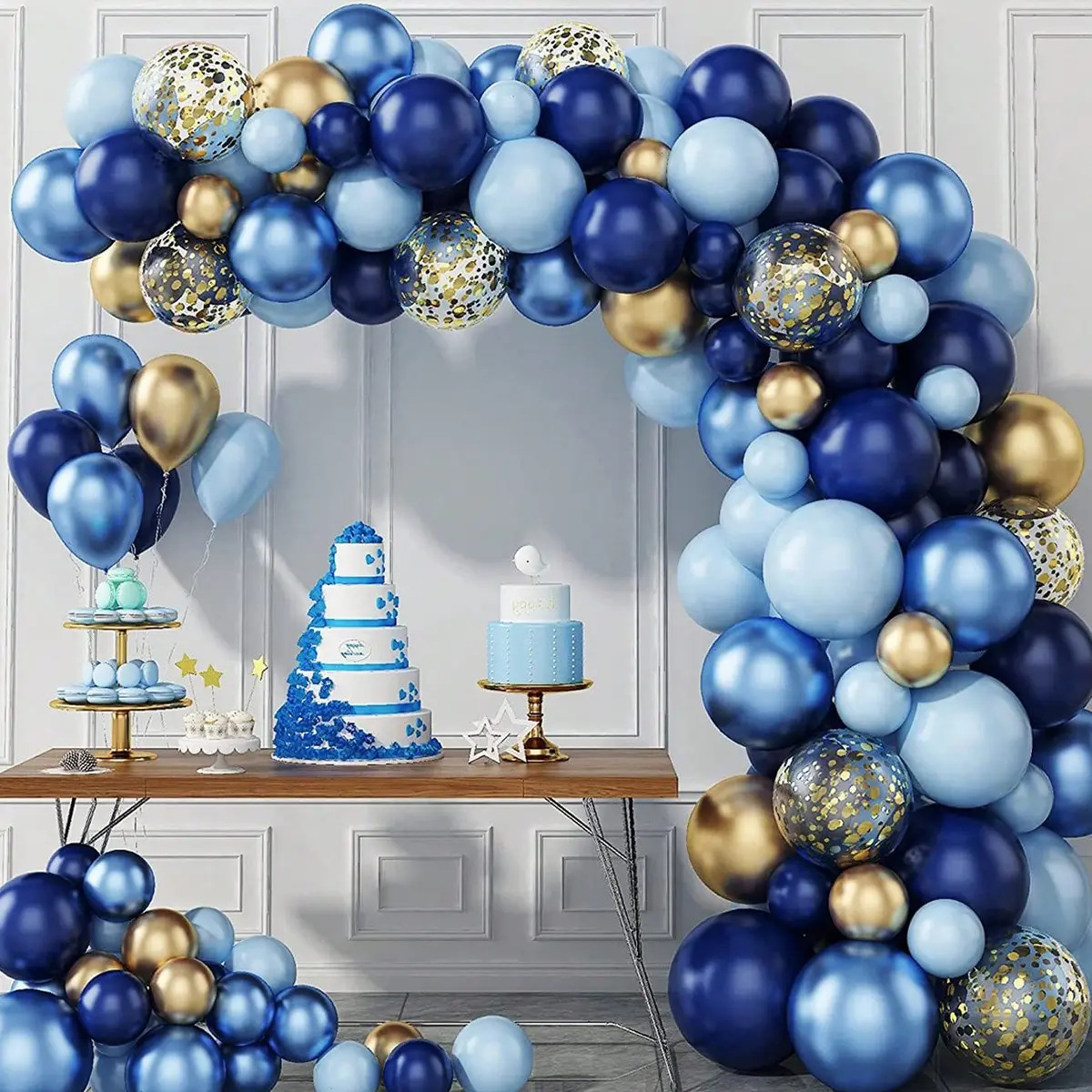 97pcs/set Light Blue Metal Balloon Arch Set, Macaron Blue Gold Glitter Balloons, Party Decorations for Birthdays Weddings Graduations, Balloon Arch Kits