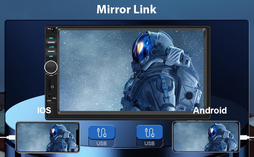 7 Inch Apple Carplay 2 Din Car Radio with Android Auto Bluetooth Handsfree Touchscreen Car Radio with Mirror Link FM/AUX/EQ/TF/AUX/SWC + Rear Camera+Microphone