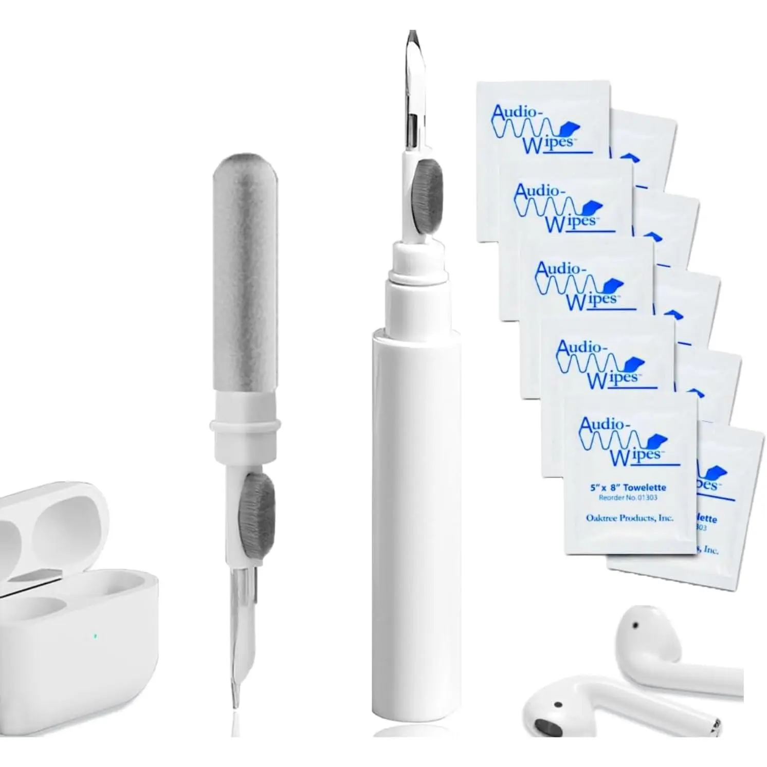 Earbud Cleaning Kit with 5 Audio Wipes, 3-in-1 Cleaning Pen for AirPods &  Earbuds, Cleaning Tool for  Case, Phone, Keyboard, Speakers & Electronics, Compact Travel Cleaner