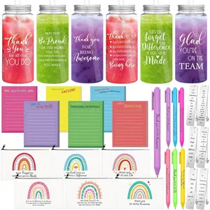 36 count Employees Appreciation  Set Thank You Gifts for Women 6 Set Inspirational Tumbler with  and Straws Makeup Bags and Keychains Ballpoints Sticky notepads bookmark with pendant
