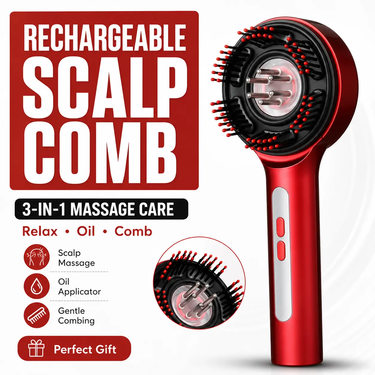 Portable Electric Scalp Massage Comb with Oil Applicator, 3-in-1 Hair & Scalp Care Brush for Relaxing Massage, Daily Beauty Care, Home Use, Travel & Gift Giving