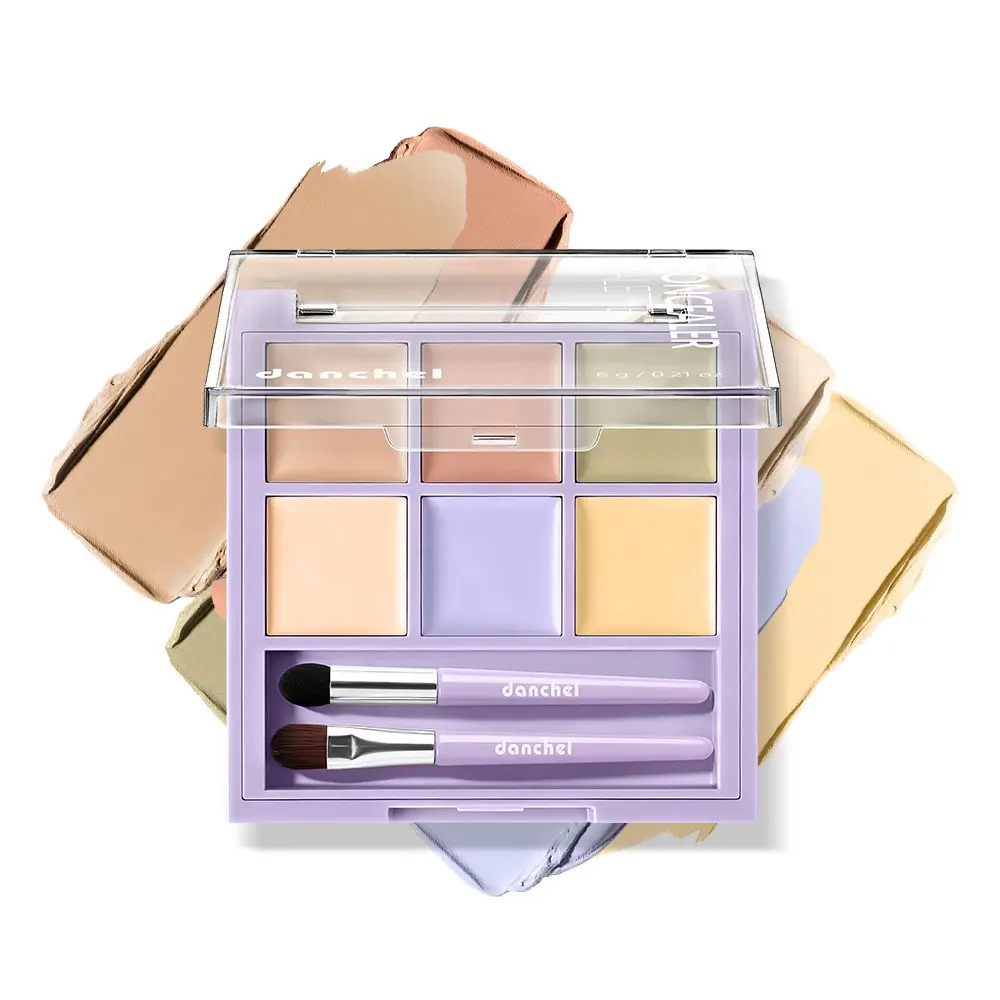 danchel Versatile 6‑Shade Concealer Palette with 2 Brushes, All‑in‑One for Concealing, Color‑Correcting & Brightening, Matte Finish, Soft Smooth Cream Texture, Blends Seamlessly, 2 Shades Available