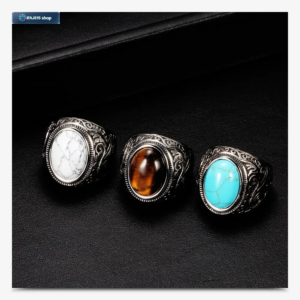 OIDEA Men's Saint Michael Ring, Archangel Guardian Protection Jewelry with Turquoise Tiger Eye Obsidian Stone, Stainless Steel Faith Statement Ring, Catholic Religious Gift for Men, Daily Wear & Special Occasions
