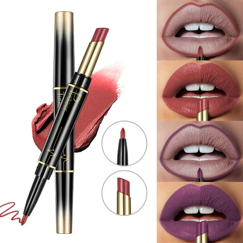 Double-ended lipstick and lip liner, matte, long-lasting, highly pigmented lip glaze, 16-color lipstick pen