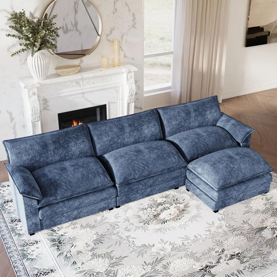 L-Shaped Modular Sofa In Chenille, Four-Seater Modular Sofa, Comfortable Living Room/Bedroom/Apartment