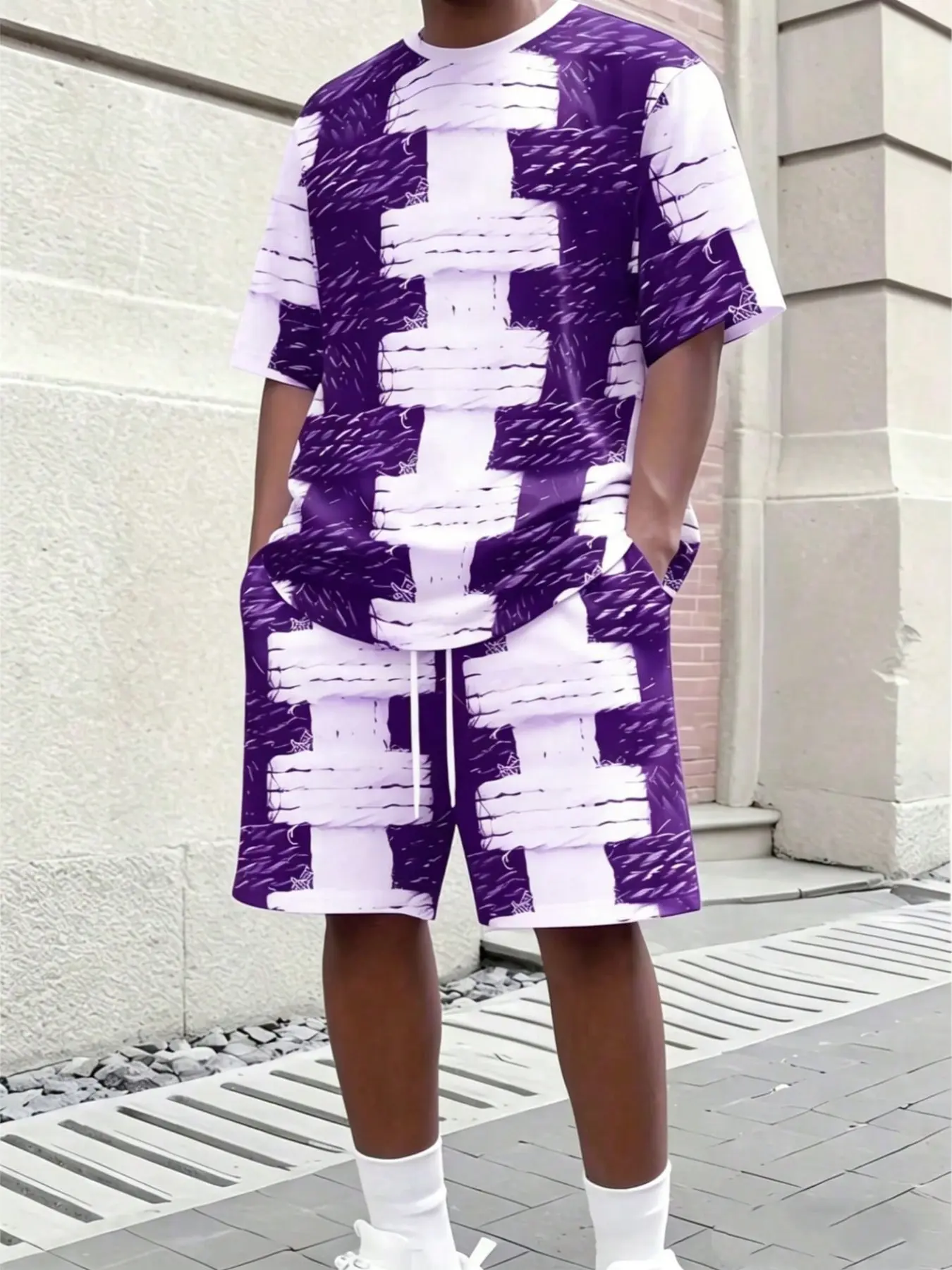 3D Printed Men's Casual Sports Set, Breathable Polyester Knit Fabric, Short Sleeve Tee and Shorts, All Seasons, Perfect Gift for Men