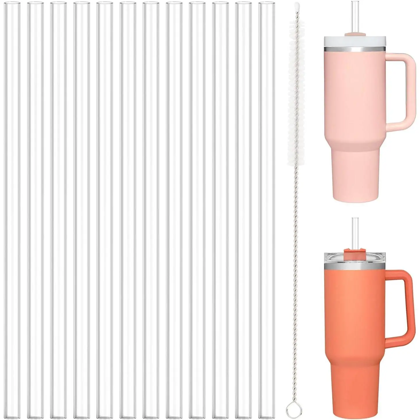 12 count Replacement Straws for Stanley Cup 40 oz 30 oz 64 oz Tumbler, Reusable Drinking Straws with Cleaning Brush for Stanley Cup Accessorie, BPA Free, Dishwasher Safe