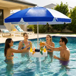 Floating Pool Umbrella with Bar and Base, Portable Pool Bar Table Umbrellas with Cup Holder & Phone Stand, Floating Poolside Shade, Included Easy Carry Bag, for Inside of Pool, Swimming Area, Lake House, Beach,#Summervibes