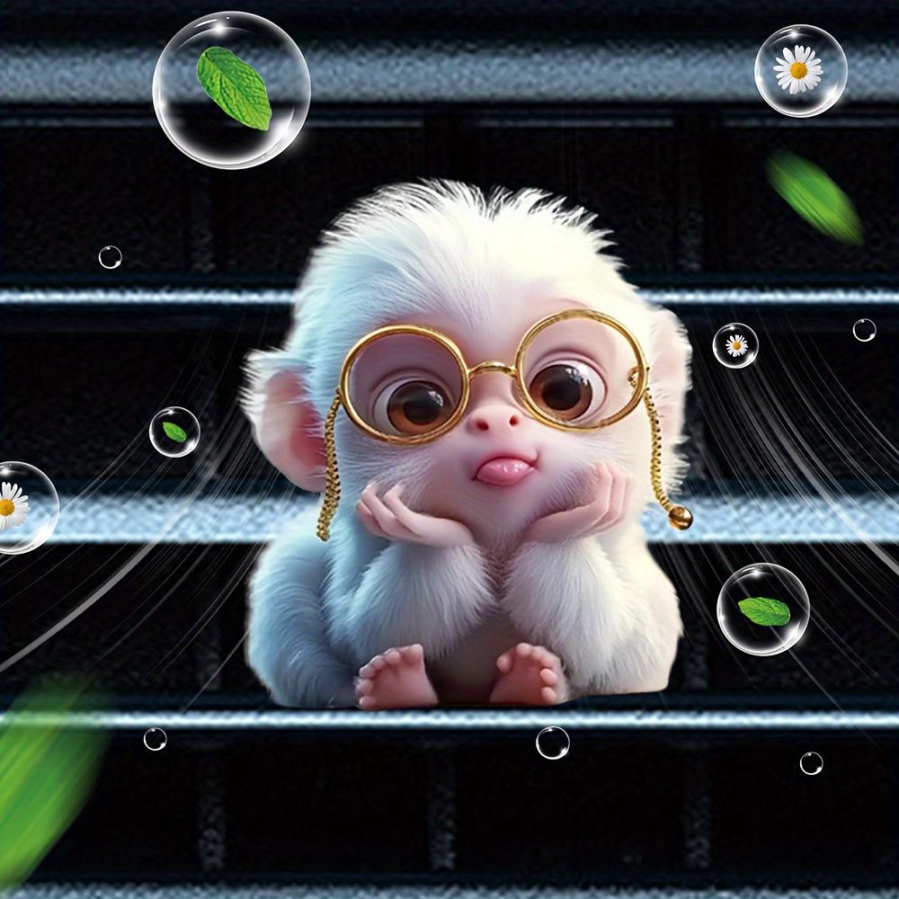 Cute Monkey Car Air Vent Clip Freshener with 2 Aromatherapy Tablets – Adorable Cartoon Design, Acrylic Decoration for Fresh Car Interiors, Includes Glasses & Bubbles Illustration, Funny Car Air Freshener