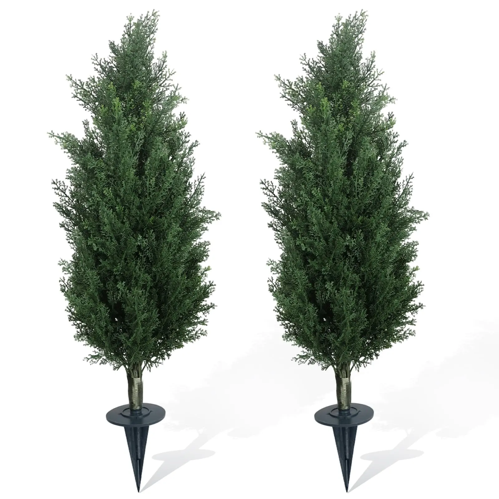 2PC UV Resistant Artificial Pine Trees Set – Realistic Faux Greenery with Ground Stake – Lifelike Plastic Indoor Outdoor Decor
