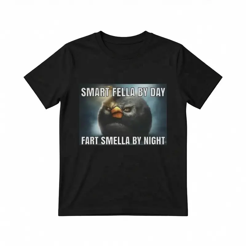 Men's Crew Neck Cotton Graphic Tee - Unisex "Smart Fella By Day Fart Smella By Night" Funny Meme Shirt, Casual Comfortable Streetwear Top, Humorous Adult Gift