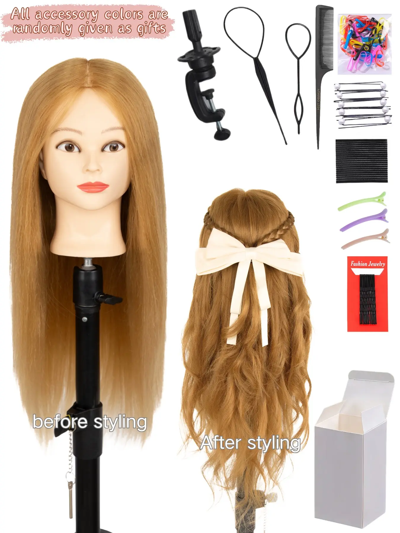 Human Head Model with 80% Real Human Hair, Mannequin Human Hair, Ideal for Makeup and Hairstyling Practice, Includes Clamps and Stand for Professionals, Wig Tool
