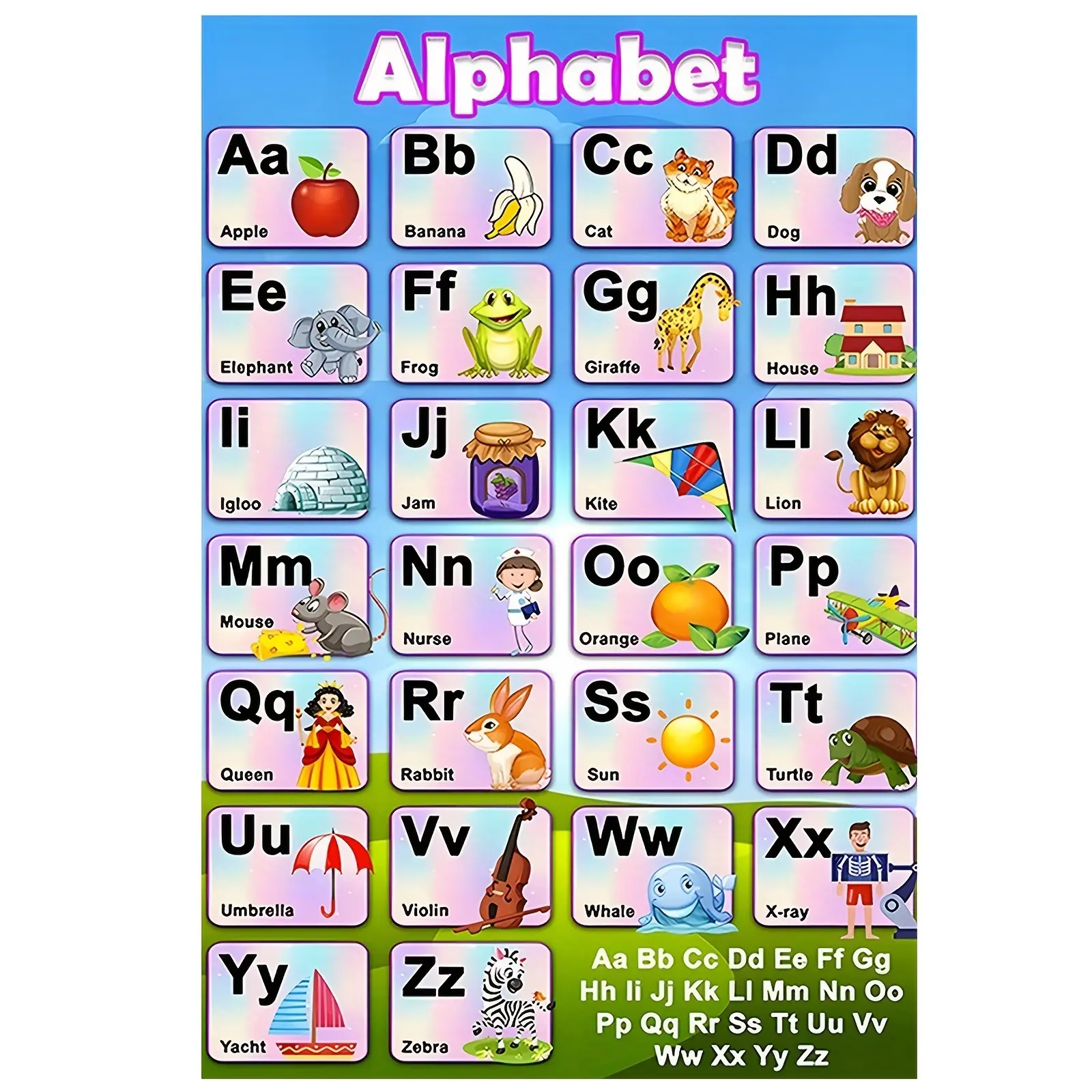 1-Piece Multi-Size Canvas ABC Letter Poster - Bright Colors, Cartoon Print Animal & Object Illustrations, Educational Home Decor for Bedroom, Ideal Thanksgiving Gift